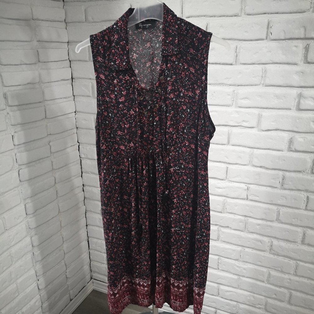 Lily Morgan Ladies Size Large Black with Flower Pattern Sleeveless Dress